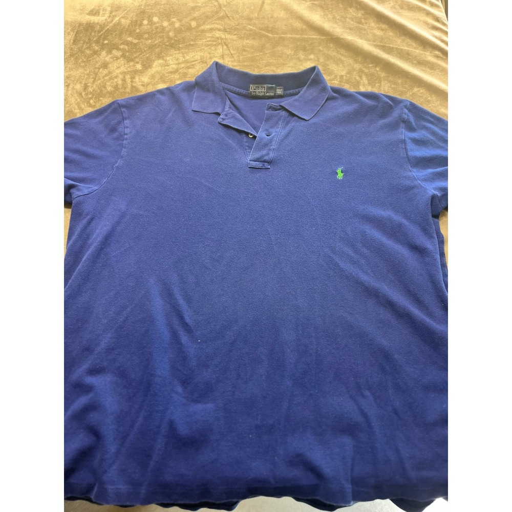 Polo Ralph Lauren Mens 2XLT Blue Pique Short Sleeve Polo Shirt Lime‎ Green Pony